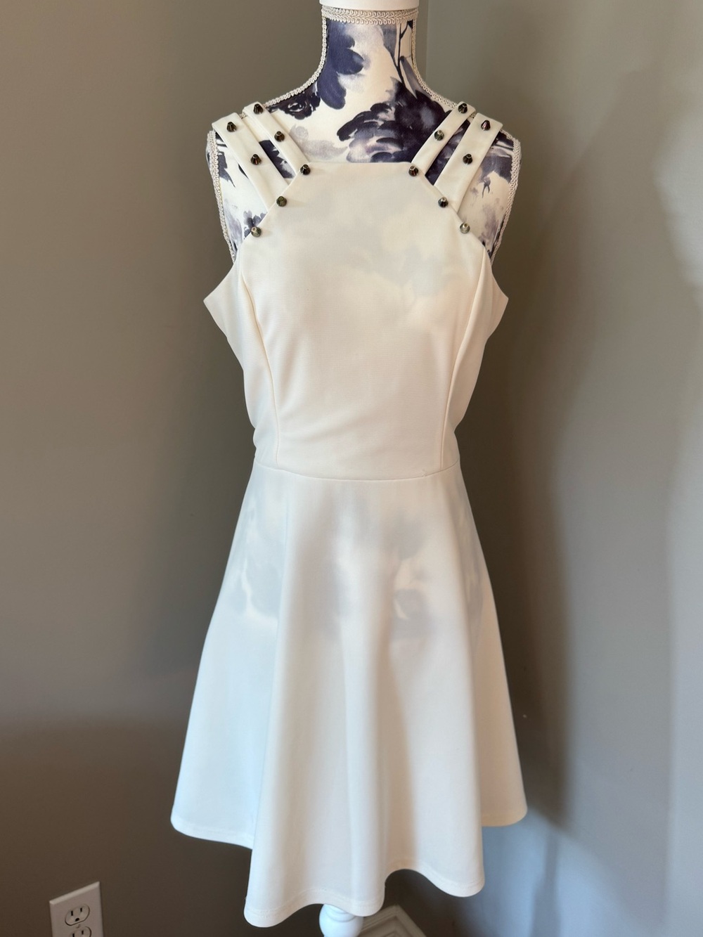 Y2K Charlotte Russe White Mini Dress with Studded Double Straps
